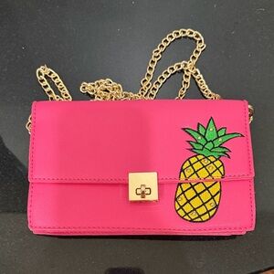 Olivia Miller Fuchsia Pineapple Clutch with Gold Chain